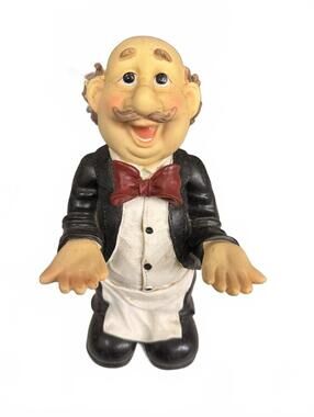 Vintage Laughing Waiter Figurine with Red Bow Tie